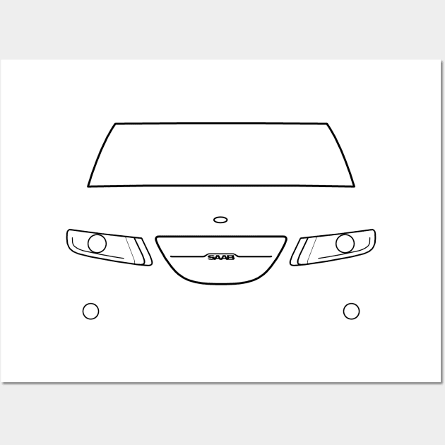 Saab 9-5 classic car black outline graphic Wall Art by soitwouldseem